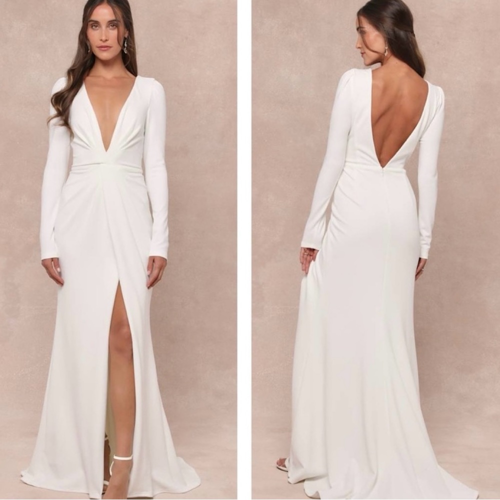 Lulus Stunning Romance Deep V Neck Long Sleeve Dress